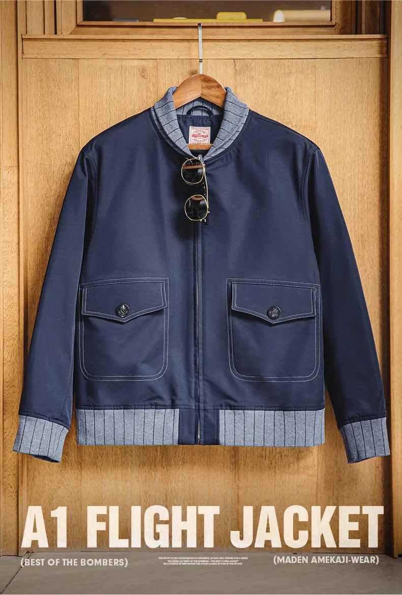 Maden Retro A1 Pilot Jacket Bomber Short Contrasting Color