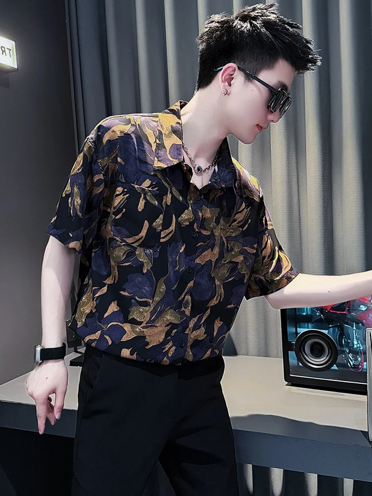 Men's Short Sleeve Shirt Thin Floral Design Summer Casual Fashionable Standard Fit Youth Summer No Ironing Required
