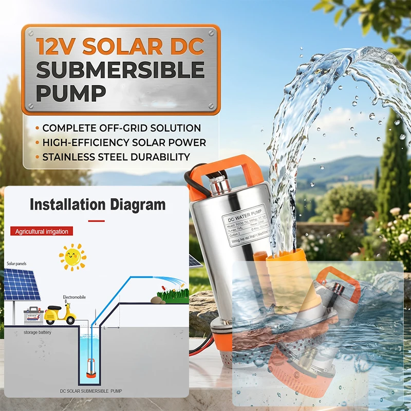 Submersible Pumps 2inch/1inch Solar DC Water Pump High Head High Flow Solar Water Pump Home Outdoor Gardening Pump 12V 24V 48V