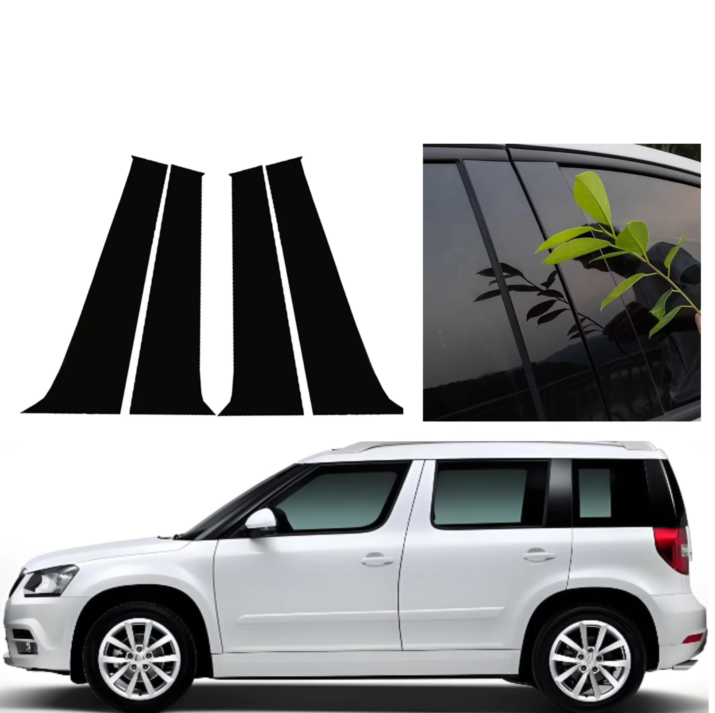 4PCS Glossy Black Pillar Posts  Fit For   Skoda Yeti 2010 2011 2012 2013 2014-2017  Window Door Column B C  Cover Trim Stickers