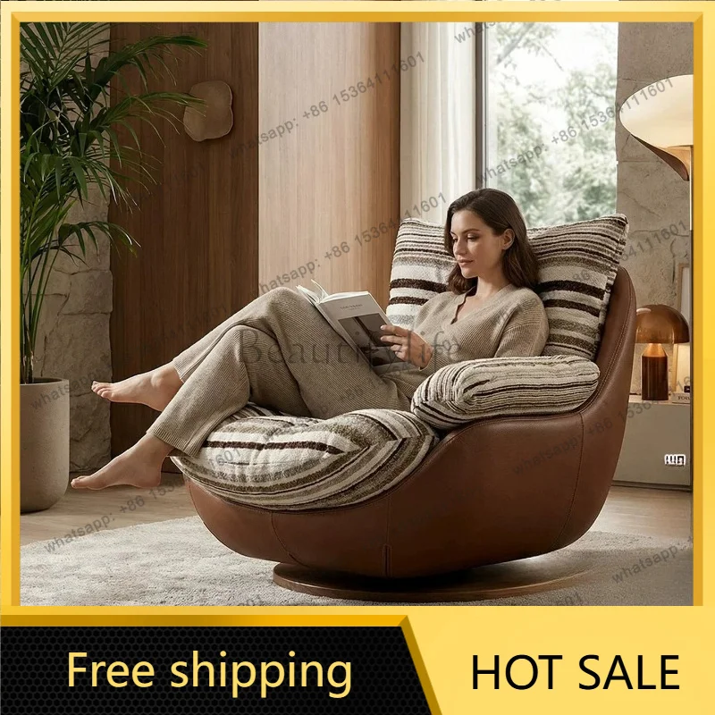 PG Italian Light Luxury Striped Lounge Chair with Swivel Bedroom Lazy Style Single Sofa