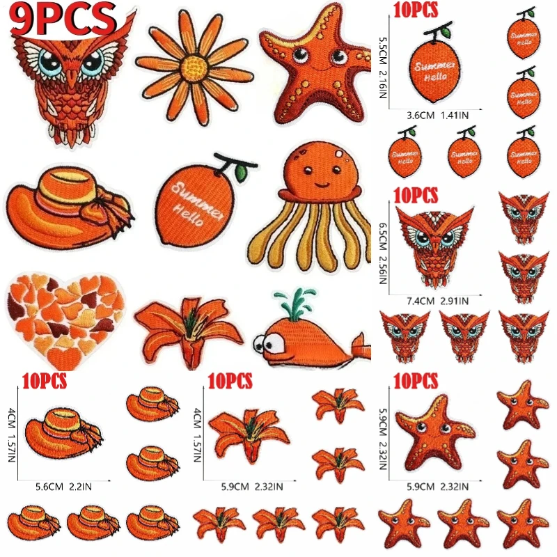 

Набор оранжевых морских животных, китов, медуз, 1/10 шт., нашивка с вышивкой в виде морской звезды, одежда для глажки, шитье, сделай сам, наклейки, значки