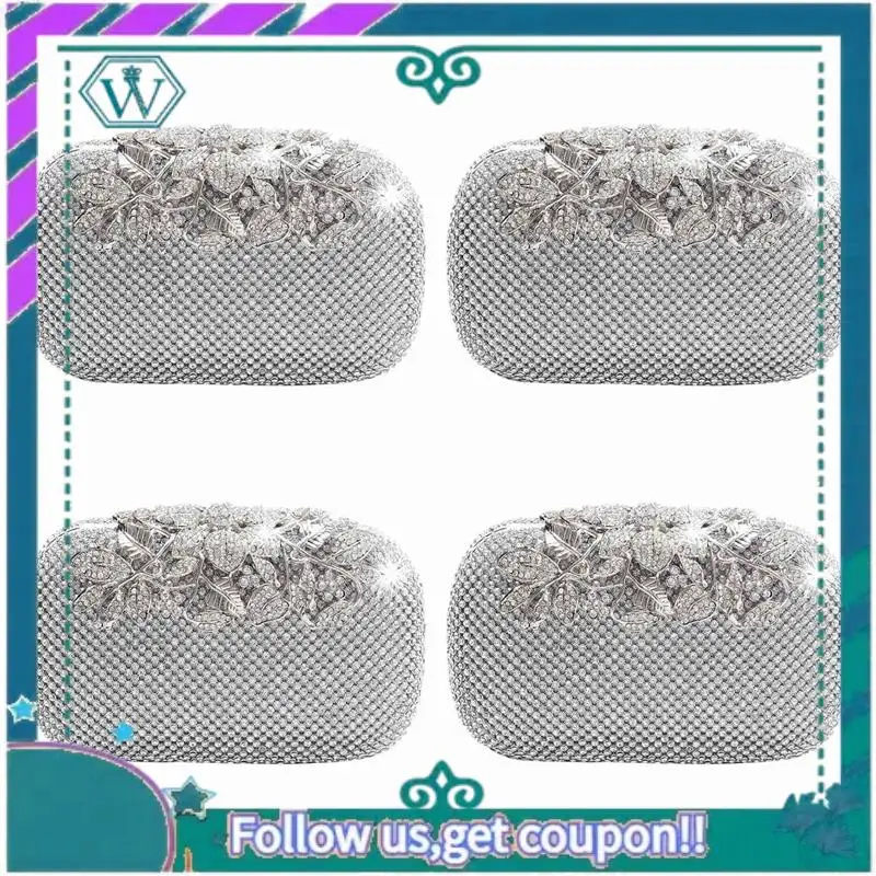 

A09P 4X Unique Clasp Silver Diamante Crystal Diamond Evening Bag Clutch Purse Party Bridal Prom