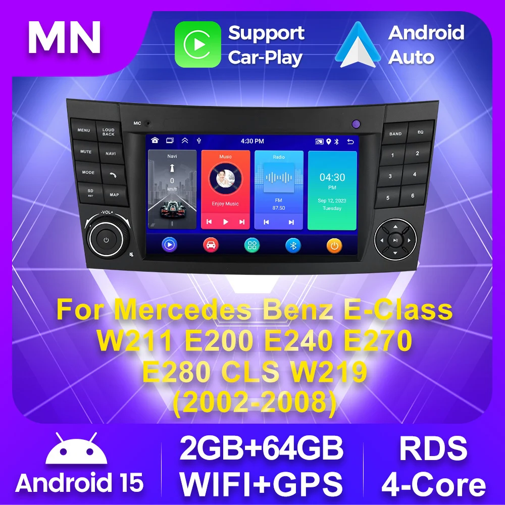 

2 Din 7'' Car FM Radio for Mercedes Benz E-class W211 E200 E220 E300 E350 E240 E280 CLS CLASS W219 CarPlay Android 13 GPS Player