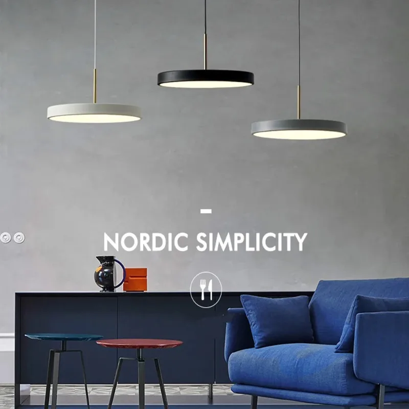 Northern Europe Minimalist Modern Simple Round Metal Pendant Light LED Creative Saucer Bedroom Bar Study LivingRoom Hanging Lamp
