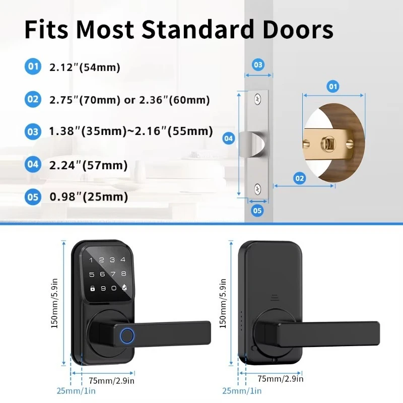 High security zinc alloy biometric door lock supports WiFi cloud storage, door lock automatic locking function, modern home