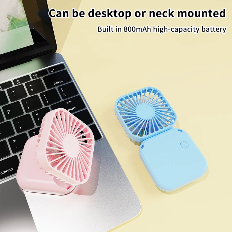 Mini ventilatore pieghevole da appendere al collo Ventilatore portatile pieghevole Mini ventilatore personale pieghevole, ricarica USB a 3 velocità per strumento di raffreddamento da viaggio