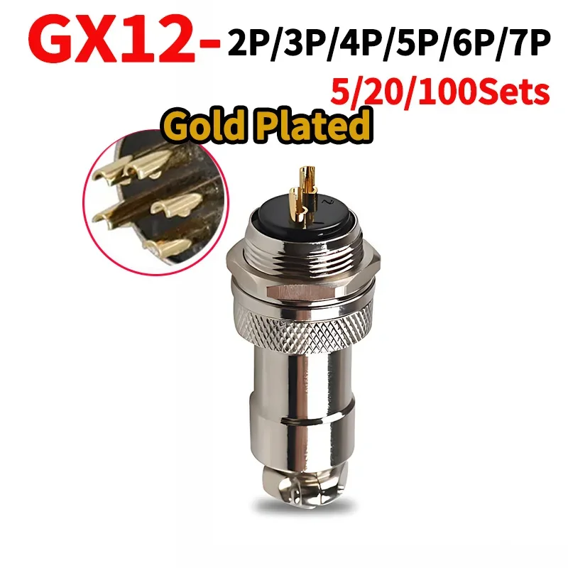 

5/20/100 Sets Gold Plated GX12 2-7Pins Aviation Connectors: Male&Female Circular Docking Plug with Electric Wire - High Quality