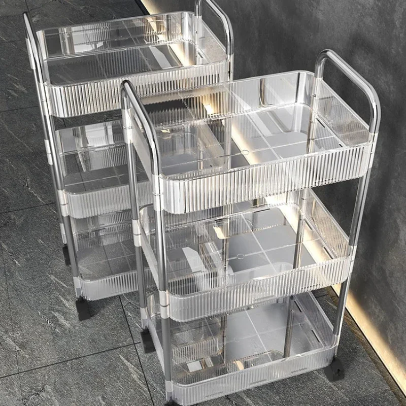 

Безопасная минималистичная профессиональная прозрачная железная тележка, вспомогательная тележка для косметической мебели, тележка для парикмахерских инструментов