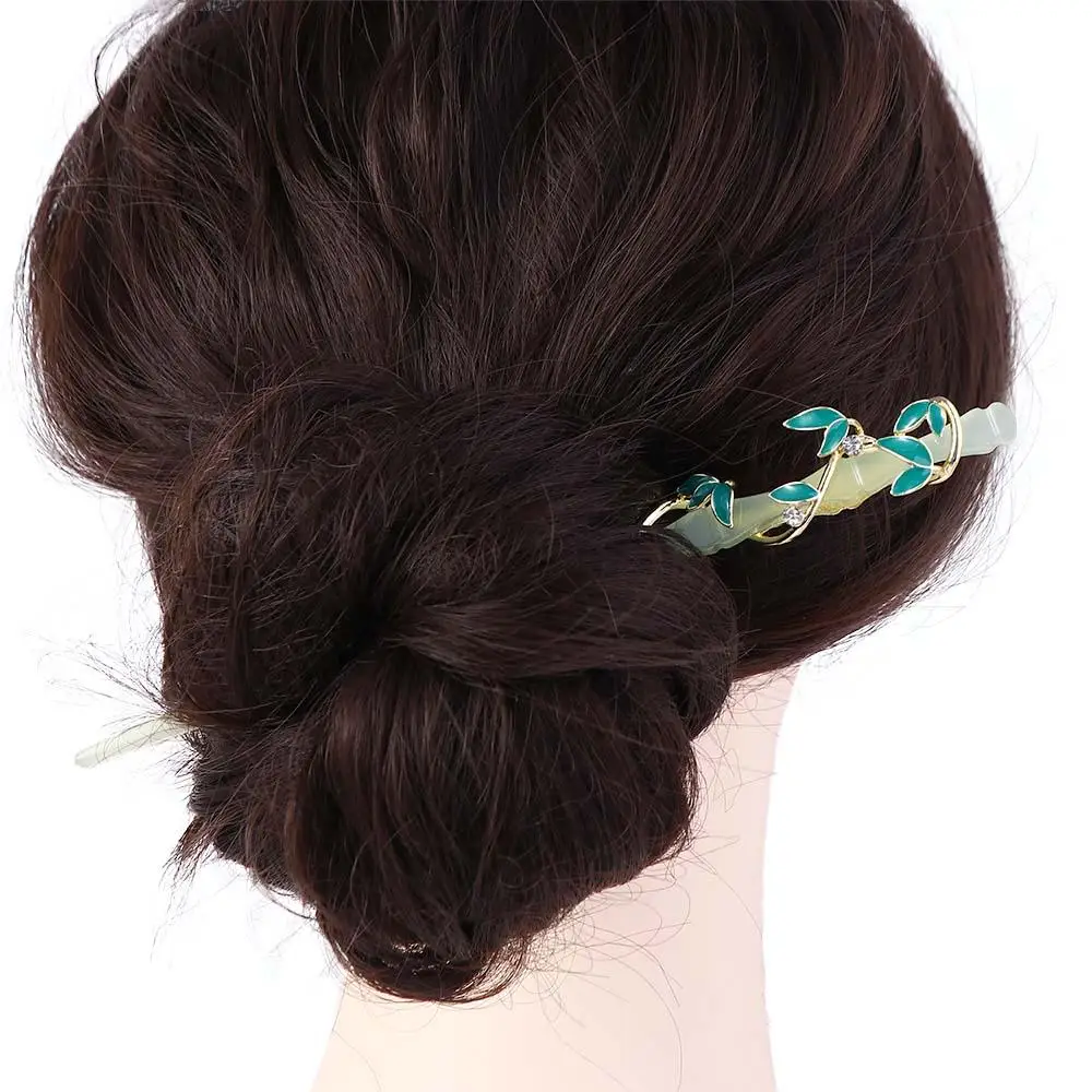 Ancient Style Leaf Zircon New Headwear For Girls Korean Hair Clip Women Hanfu Hairpins Bamboo Hair Sticks Chinese Hair Fork