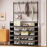 Clothes Hanger Multi-Layer Shoe Rack Doorway DIY Hat and Shoes Shelf Simple Floor-Standing Living Room Organizer Storage Racks