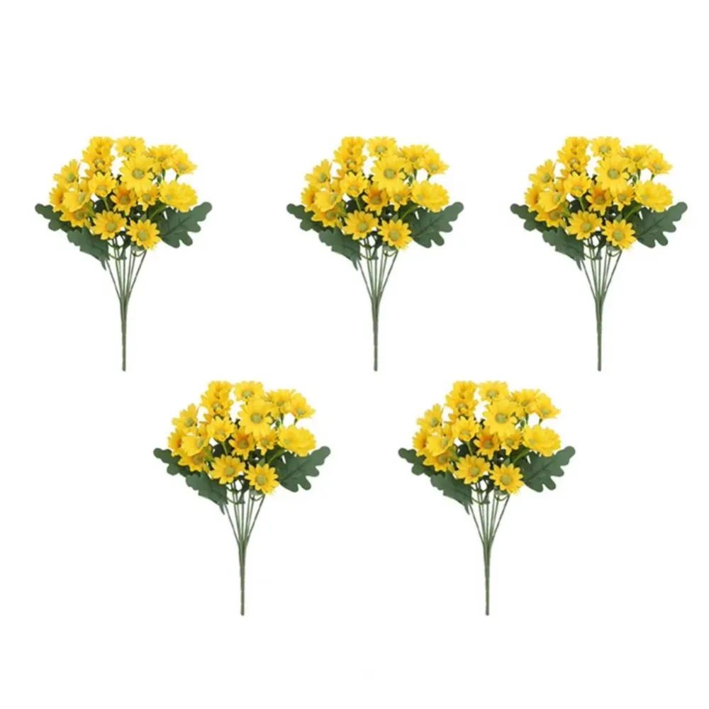 

5 Bundle High Fidelity Gradient Artificial Daisy Bouquet UV Resistant Bendable Stems 21 Heads Simulated Flowers 7 Fork Design