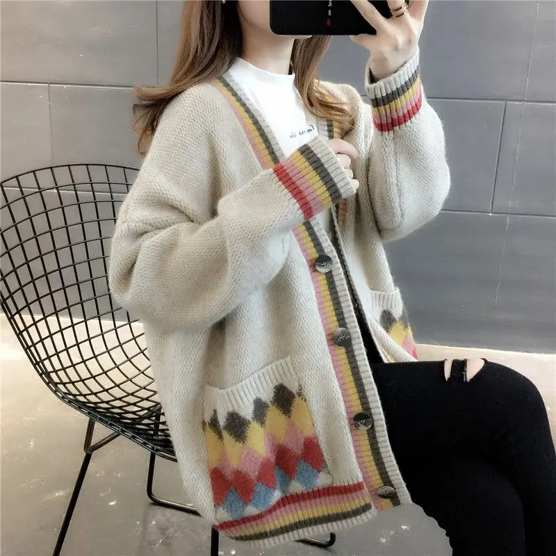 

Cardigan sweater 2023 sweater cardigan women coat loose Korean version lazy style sweater autumn and winter new sweater women
