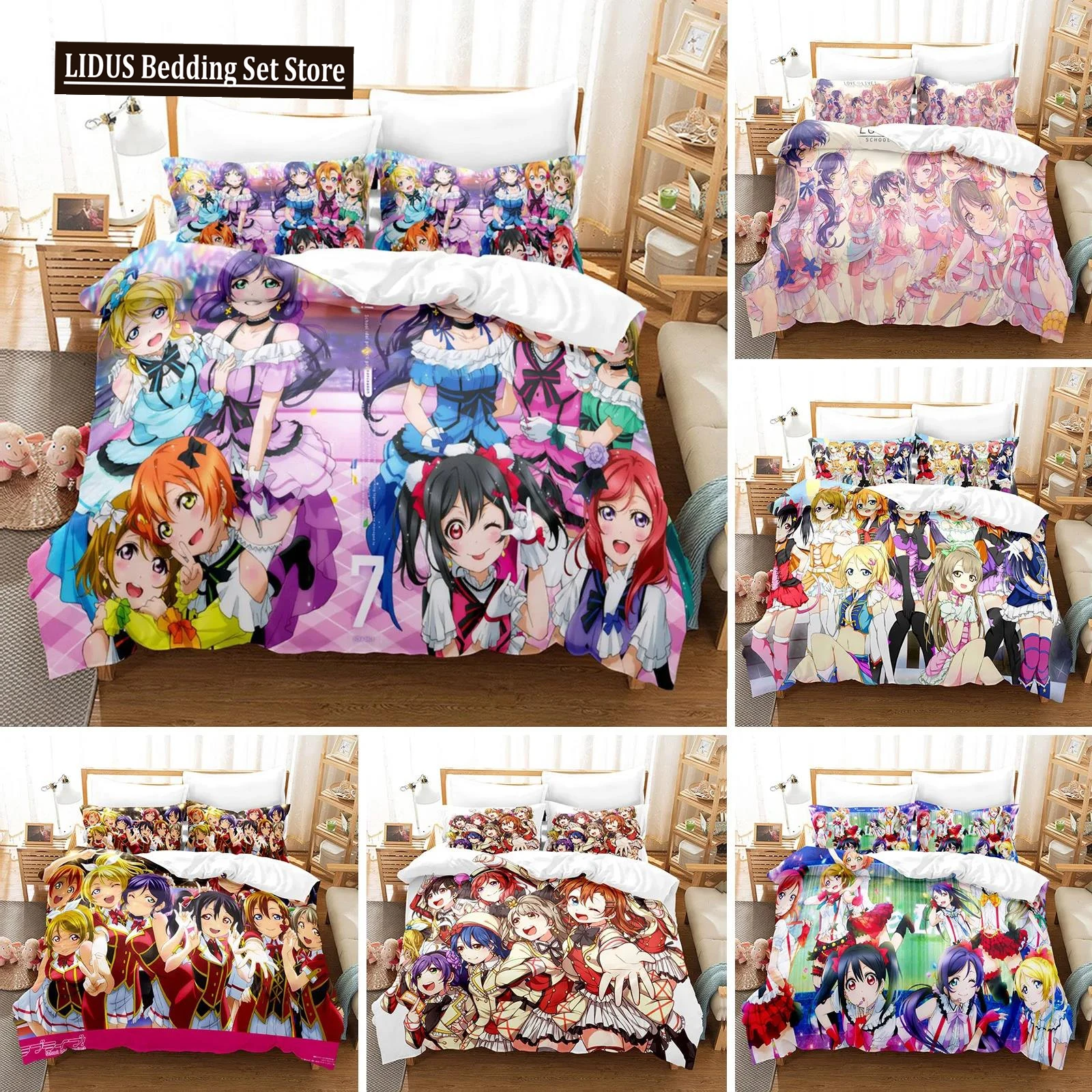 

3D Printed Love Live Bedding Set Pillowcase Anime μ's Duvet Cover Double Twin Full Queen King Adult Kids Bedclothes Quilt Cover