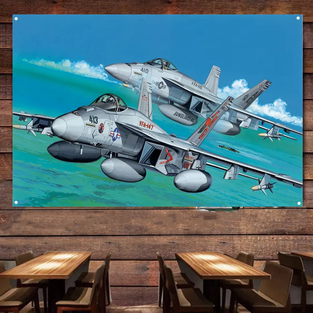 F/A-18D Hornet Fighter Jet Plain Flag Hanging Banners US Marine Corps Military Art Poster Wall Art Tapestry Home Decor Painting
