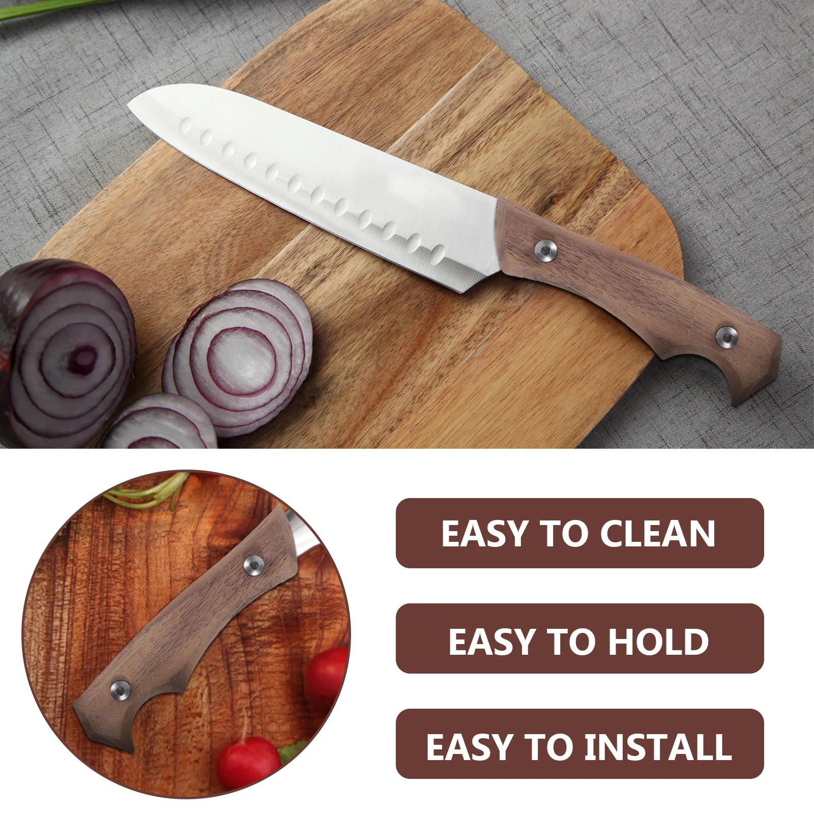 مقبض سكين من خشب الزان بديل من الخشب الصلب ومضاد للانزلاق ومقبض سكين المطبخ المريح وقبضة أدوات المطبخ #5