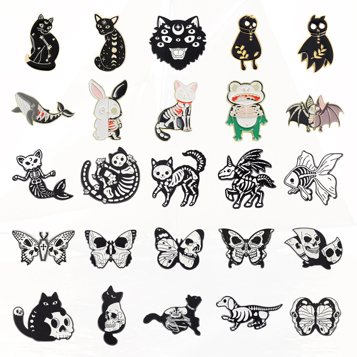 Dog Skull Cat Frog Unicorn Butterfly Rabbit Whale Bat Pin Badge Lapel Brooch New Alloy Animal Skull Pin Skull Mermaid Skull