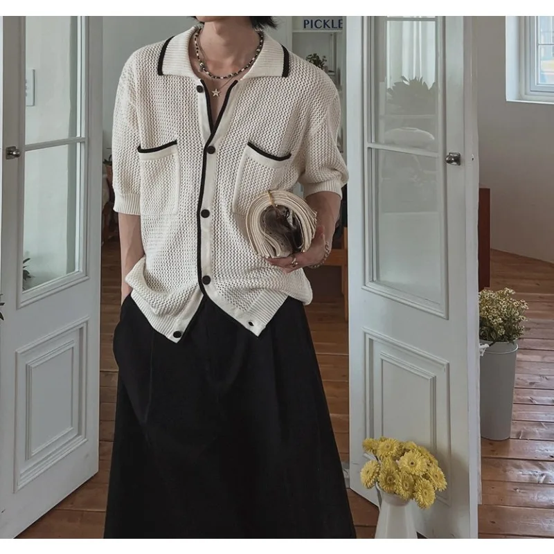 

Xiaoxiangfeng Short-sleeved Sweater Men's Summer Loose Lapel Half-sleeved T-shirt Korean Commuter Breathable Knitted Cardigan