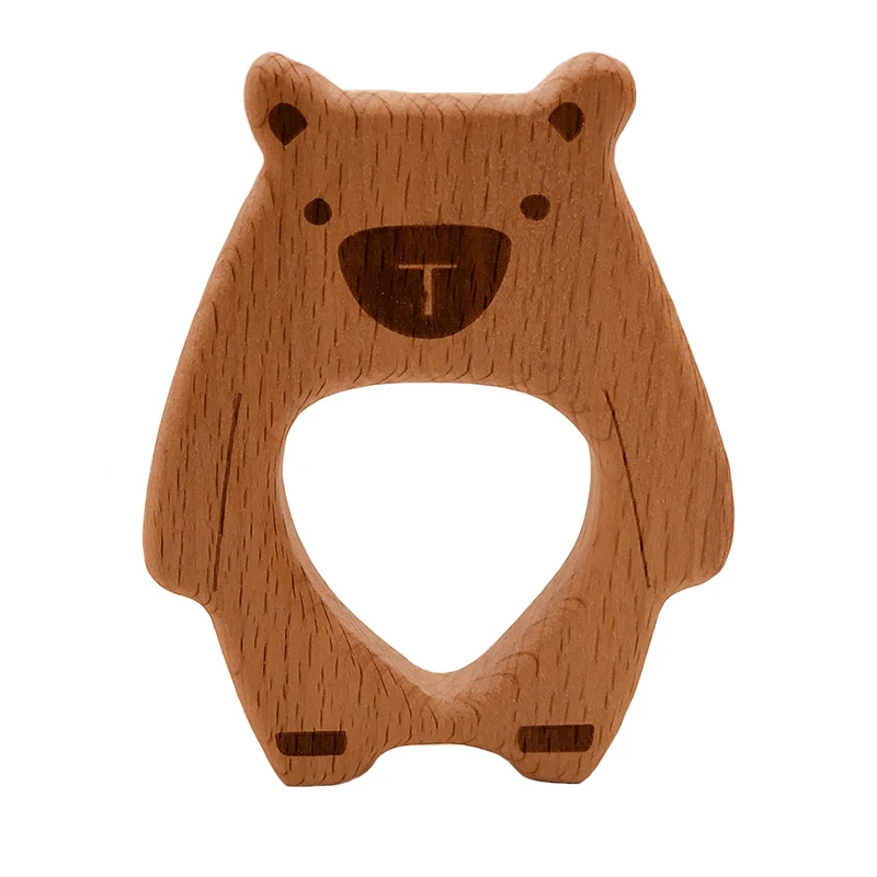 ABCPICK 10pcs Wholesale Animal Wooden Teether Rodent Pacifier Pendant Wooden Toys DIY Baby Necklace Gift BPA Free Beech Bear