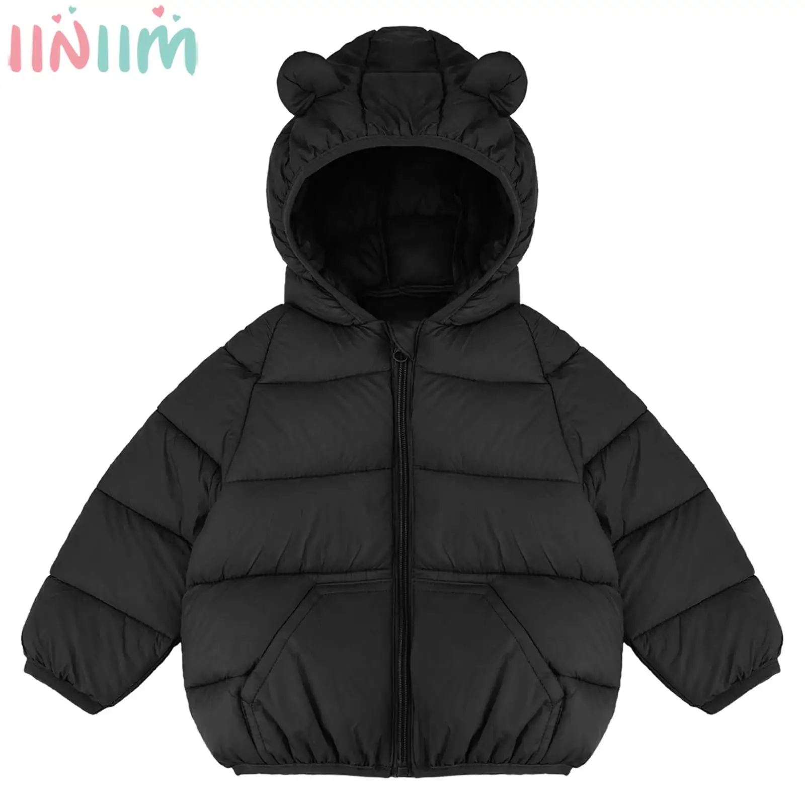 

Детская зимняя теплая пуховая хлопковая куртка с капюшоном, верхняя одежда, молния с длинными рукавами, легкая стеганая куртка-пуховик с медвежьими ушками, ветровка