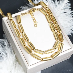Punk Round Pipe Metal Necklace For Men Women High Polished Gold Color Plated Stainless Steel Jewelry Sets Couple Bracelet Gift