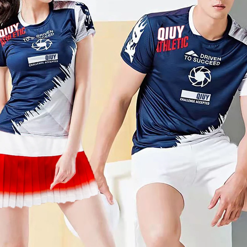 South Korea big size tennis suit top men's and women's quick drying sportswear badminton team print round neck summer table tenn