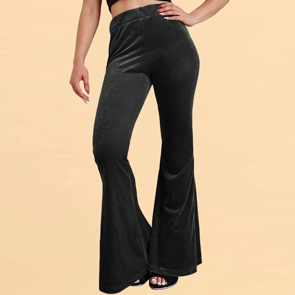 Women's New Fashion Velvet Flare Pants Solid Color Elastic Elastic High-waisted Casual Flared Long Pants Women Clothing Y2k