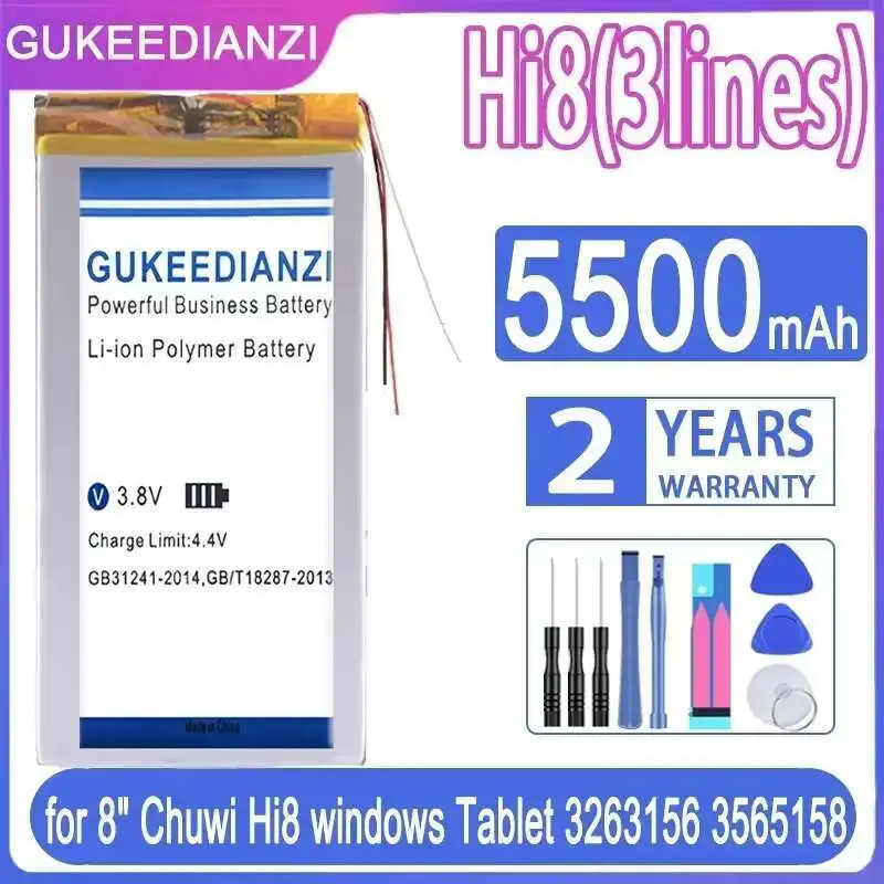 

Для 8-дюймового планшета Chuwi Hi8 для Windows 3263156 3565158 Аккумулятор для планшета емкостью 5500 мАч Hi8 (3 провода)