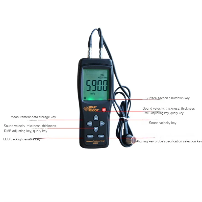 Ultrasonic Thickness Gauge SMART SENSOR meter Portable plastic Steel Aluminium Thickness tester 1.2~225mm 1000~9999m/s AS850