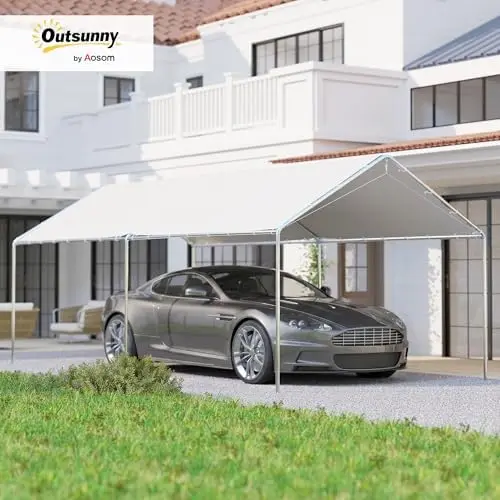 10'x20' Carport Outdoor Heavy Duty Galvanized Car Canopy White | Party Tent, Anchor Kit, 3 Reinforced Steel Cables