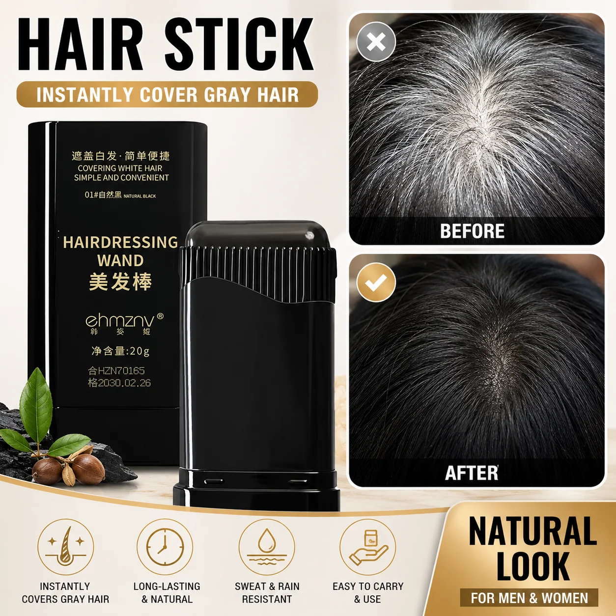 2in1Hair Dye Stick with Comb Black Brown Coffee Temporary Hair Color Wax Cover Gray Hair Root Touch Up Stick Long Lasting effect