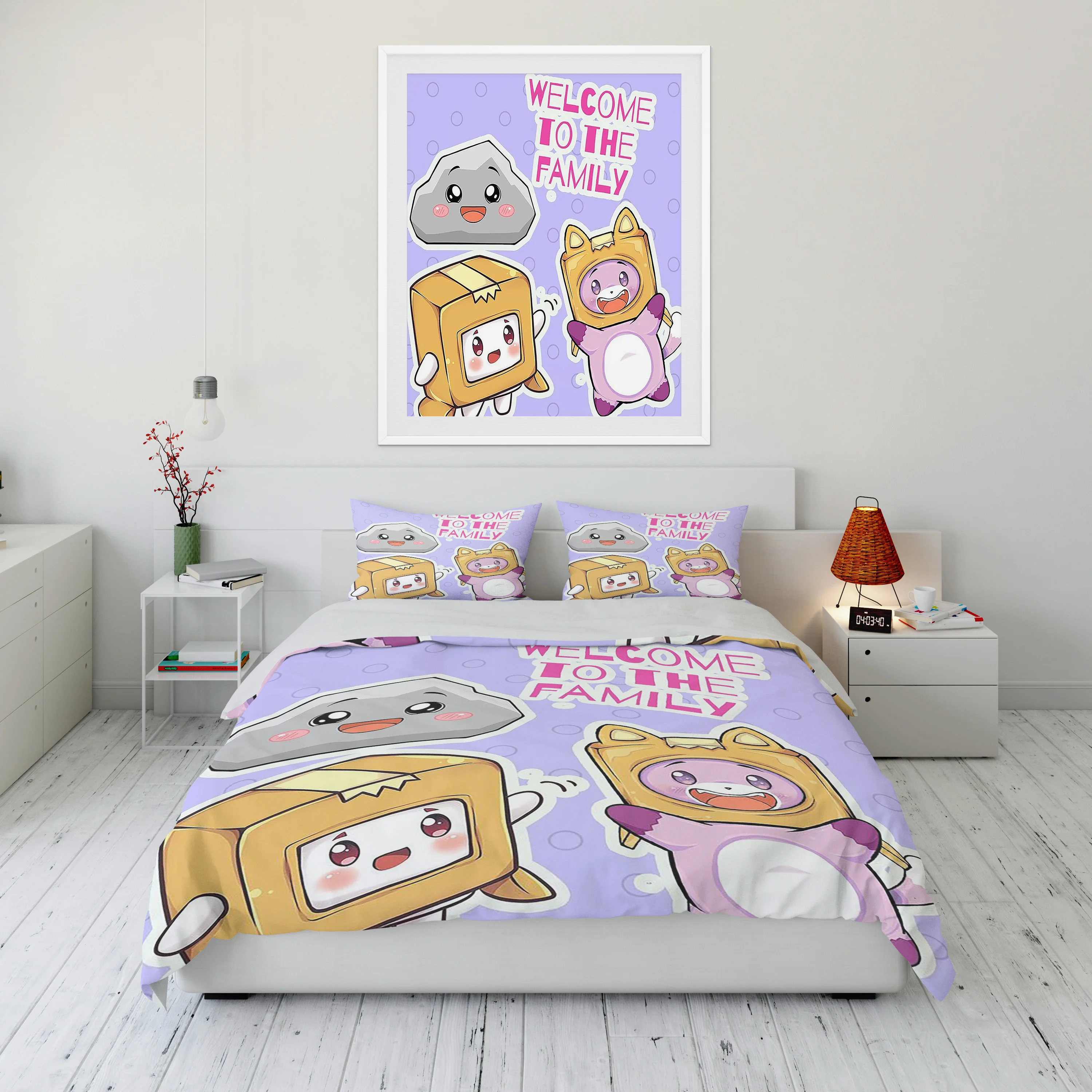 Imagem -02 - Lankybox-conjunto de Cama Bonito dos Desenhos Animados Capa de Edredão de Poliéster Microfibra Kawaii Rei Gêmeo Duplo Criança Presente de Natal