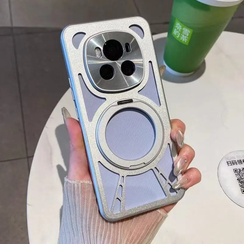 

For Honor Magic 7 6 Pro Magic7 Lite X9C Magnetic Case Luxury Metal Hollow Heat Dissipation Rotating Stand Cover For Magic 7Pro