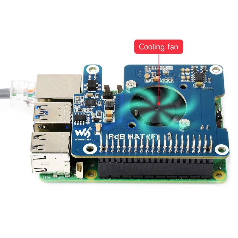 Raspberry Pi 5 PoE HAT (F) 802.3af/at High Power Power Over Ethernet Onboard Cooling Fan with Metal Heatsink for RPi 5 Pi5