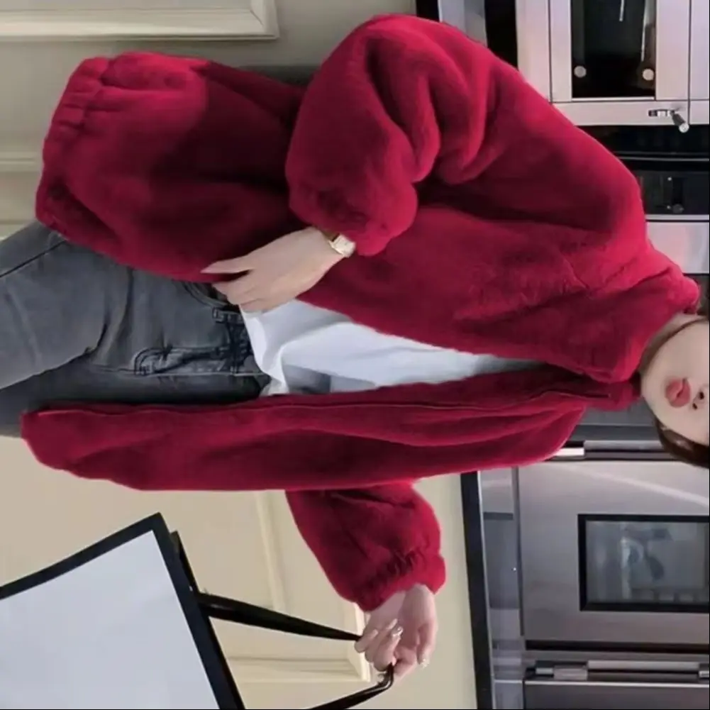 

Harajuku Womens Fleece Jacket Autumn Winter Double-Sided Velvet Zipper Outerwear Warm Plush Jackets Casual Loose Thick Coat 2025