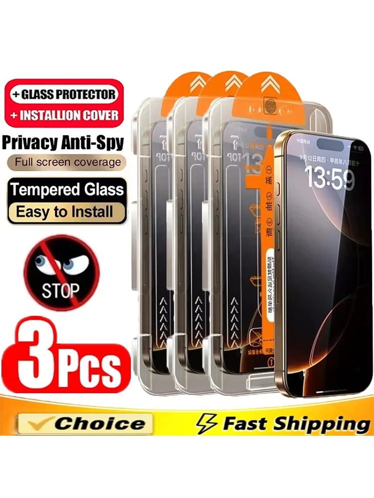 3 SZT. Oleofobowa powłoka, bezpyłowa instalacja, ochraniacz ekranu zapewniający prywatność do iPhone 16 15 14 11 12 13 17 Pro Max Plus XR XS, szkło — zdjęcie produktu 7
