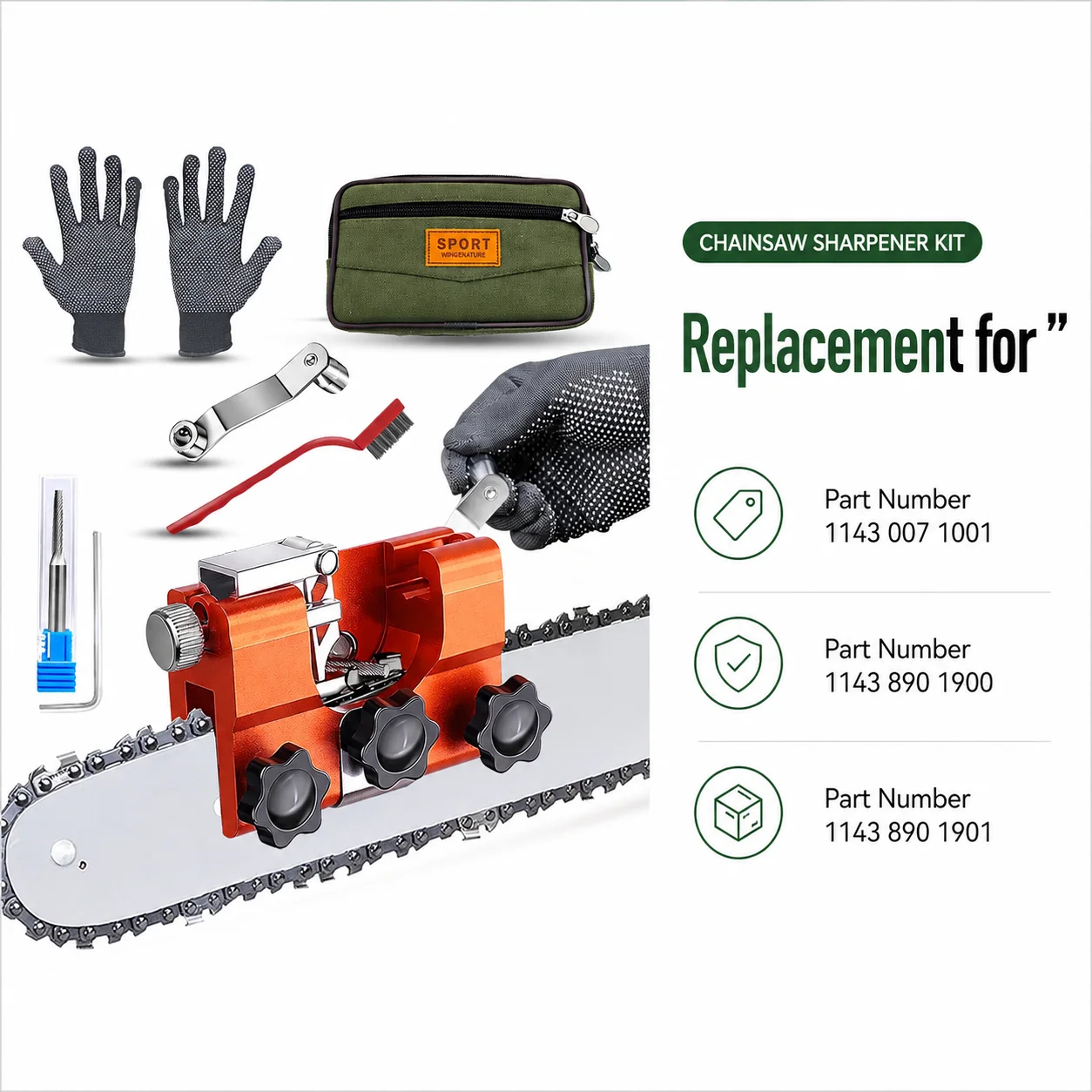 Chainsaw Sharpener Kit For 3/8'' 1/4'' 0.325'' .404'' Chain, Sharpening Jig with Carbide Burrs, Gloves & Brush for 8-22'' Kit