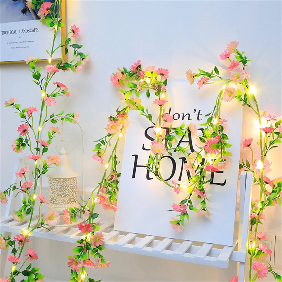 2M 5M 10M Artificial Daisy Flower Fairy Light Plant Leaves Vine String Light Home Garden Patio Party Wedding Decor Garland