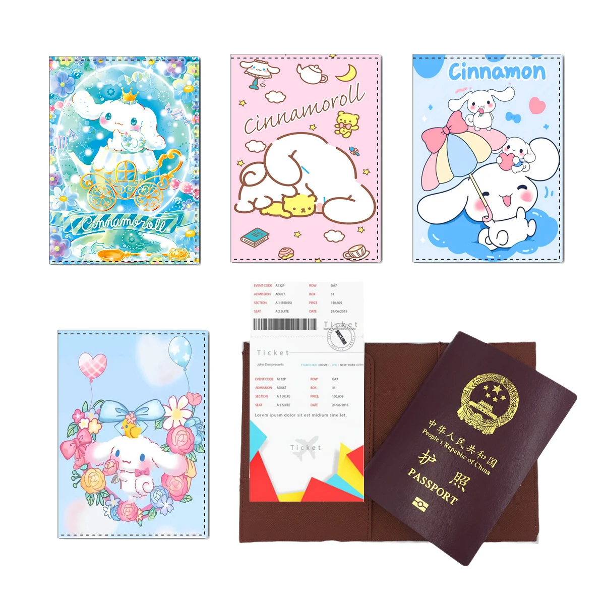 Sanrio Cinnamoroll kawaii Cartoon PU Business Card Bag Passport Wallet Business Credit Card Documents Holder Protective Case