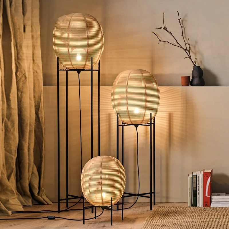

Japanese Style Wooden Style Living Room Floor Lamp Wicker Art Ornament Room Decoration Standing Lights LED Bedroom Bedside Light