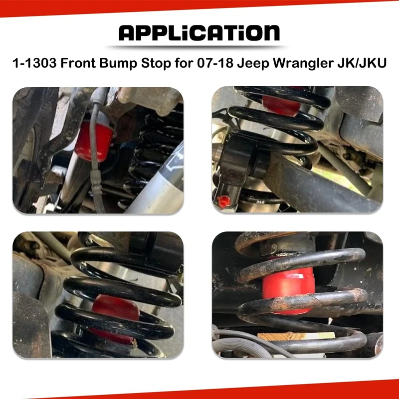 1-1303 Front Polyethylene Bump Stop Speedbump Compatible with 2007-2018 Jeep Wrangler JK/JKU Sport Sahara Rubicon