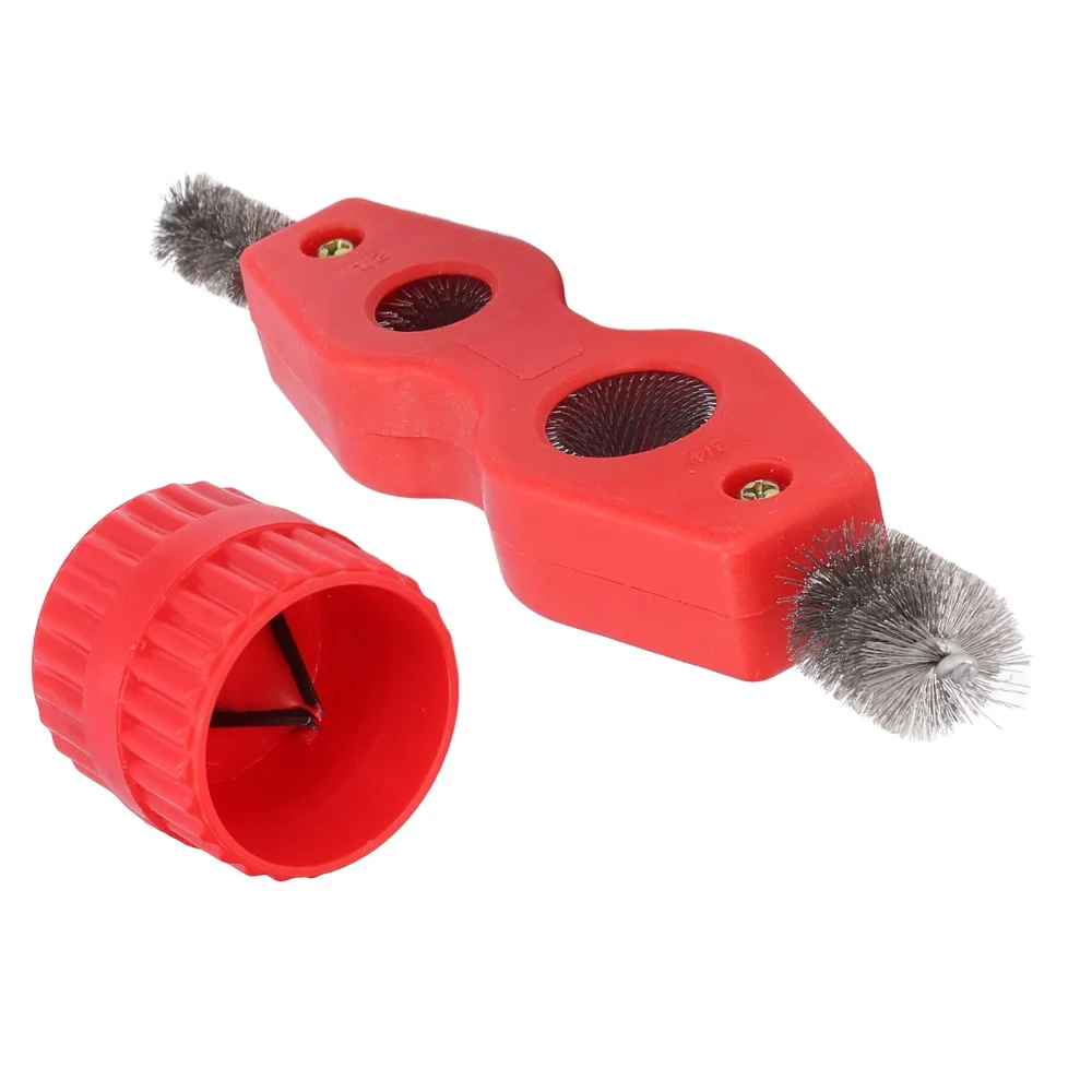 4PCS for 1/2 in and 3/4 in Pipes Copper Pipe Cleaner and Reamer Set Copper Tubing Brush Red 4 in 1 Tubing Brush with Wire Brush
