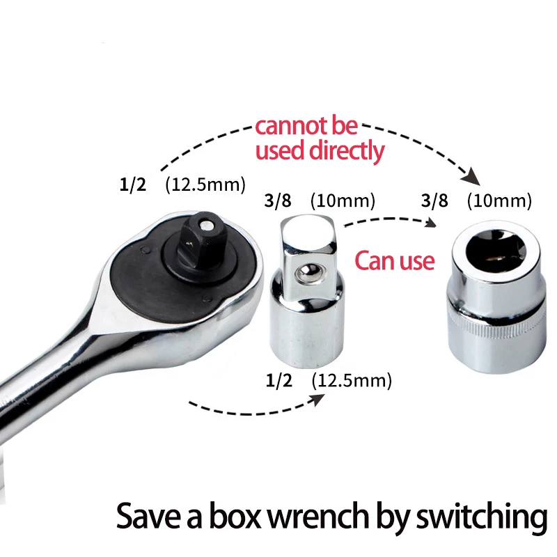 Adaptador de enchufe de Llave de trinquete 1/2, giro de mosca grande 3/8, giro de mosca mediana 1/4, CR-V de mosca pequeña, acero al cromo vanadio