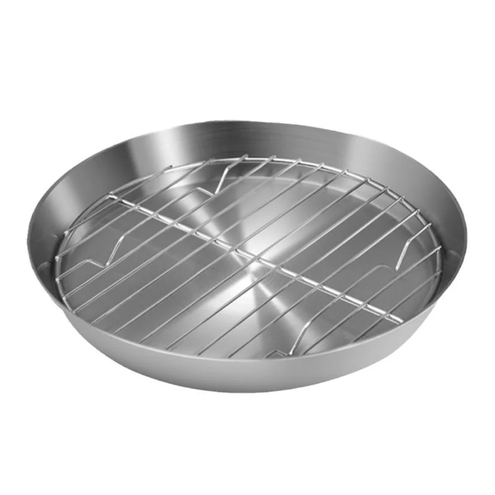 

1 Set Stainless Steel Bbq Plate Grilling Baking Tray Wire Rack Multi-Use Roasting Pan For Meat Fish Vegetables Oil Drain Durable