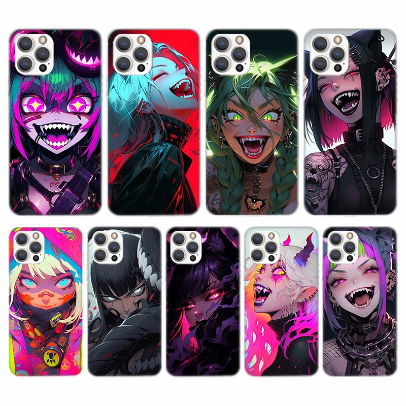 Crazy Gothic Japan Anime Girls Soft Phone Case For iPhone 16 15 14 13 12 11 Pro Max X XR XS 7 Plus 8 + SE 2020 Pattern Customize