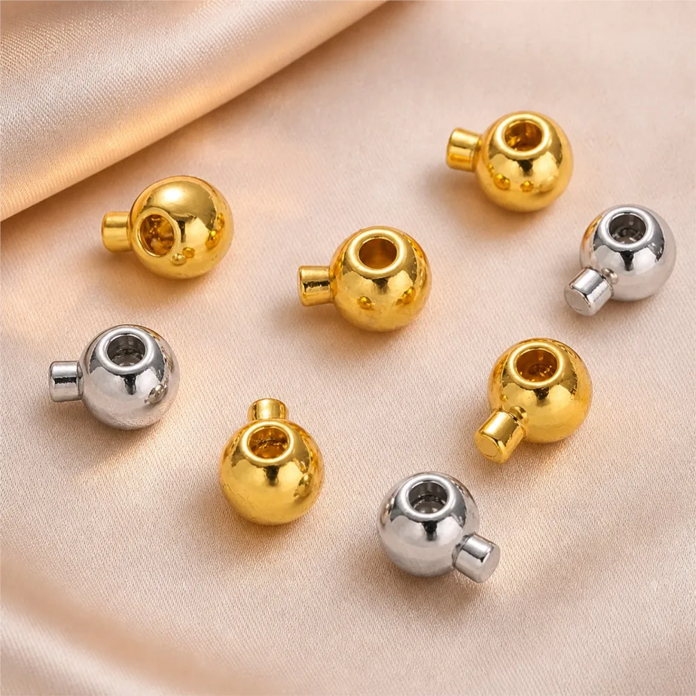 10/20Pcs 18K Gold Plated Brass Ball Snap Crimp Positioning Clasp End Beads DIY Bracelet Necklace Fastener Ball End Cap Jewelry