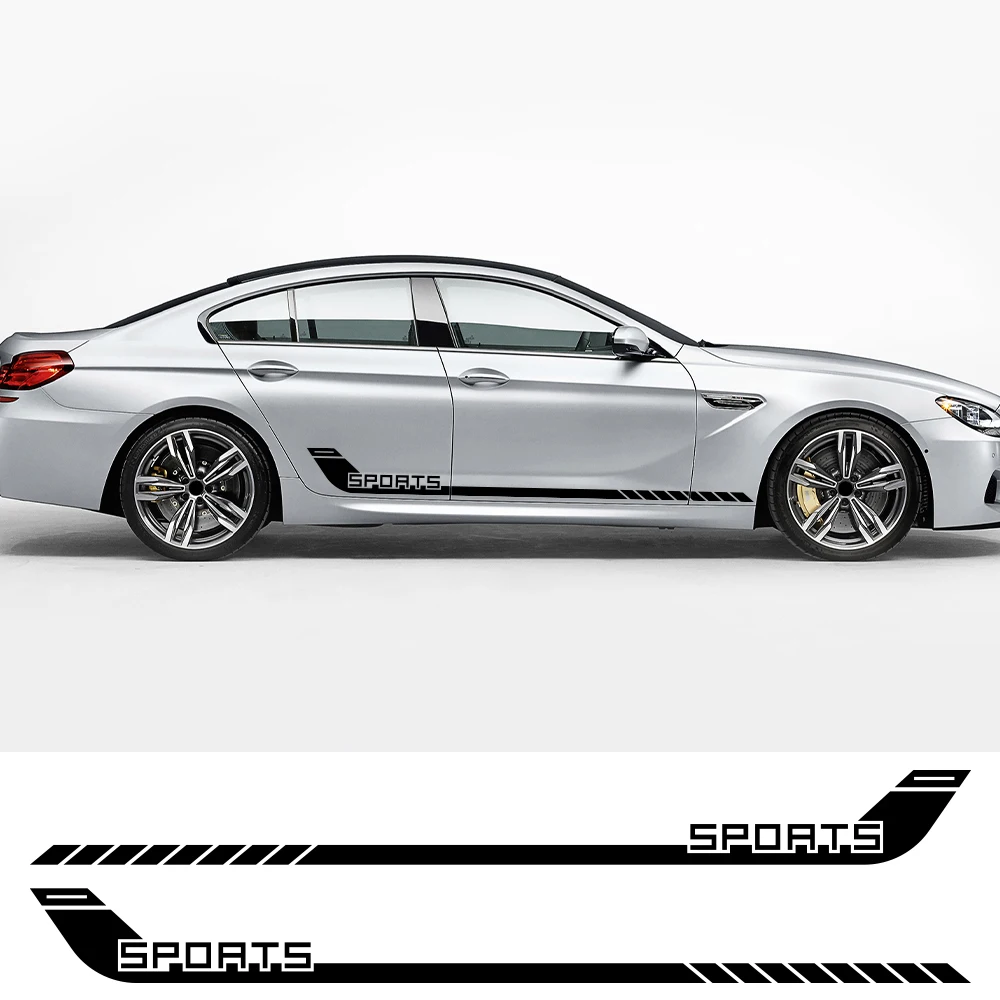 

2PCS 200*20cm Car Stickers Waterproof Car Body Side Skirt Sports Racing Stripe Pattern Decal PVC Auto Exterior Decor Accessories