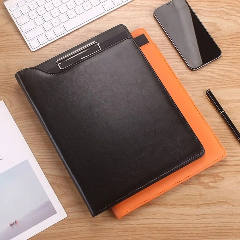 

With Cover A4 File Folder Clipboard Metal Board Clip With Pen Holder Over Flip File Writing Pad Multifunctional Waterproof