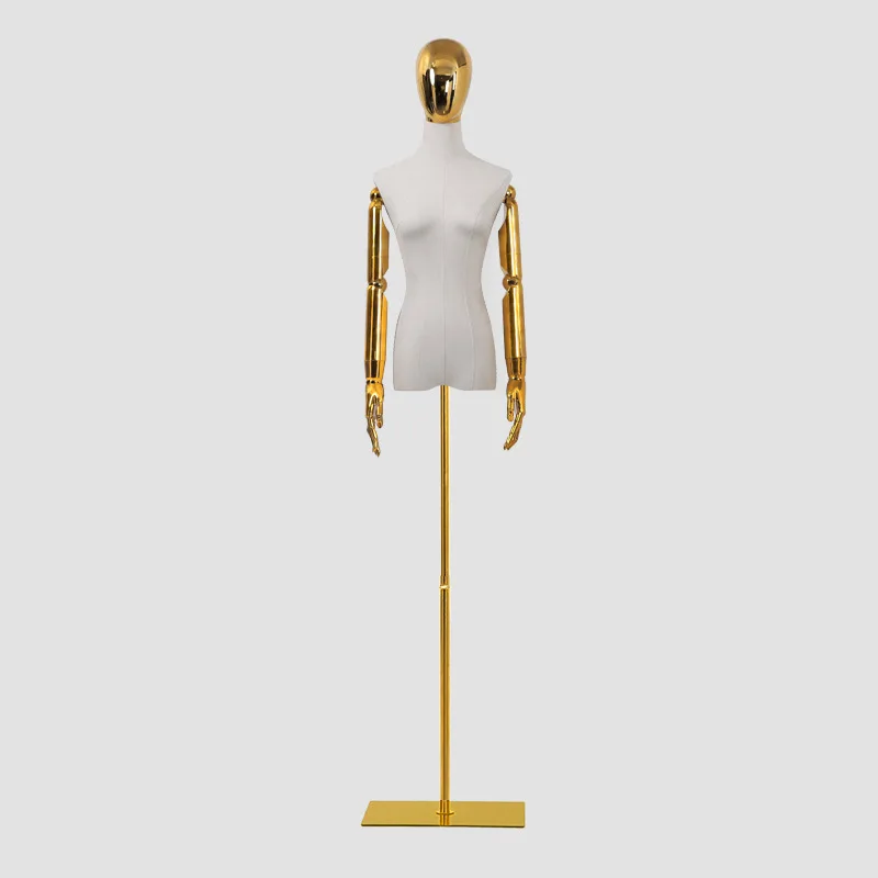 

Electroplated Gold Head Clothing Store Mannequin Display Props Window Dressing Women's Wear Half-body Dummy Clothes Model Stand