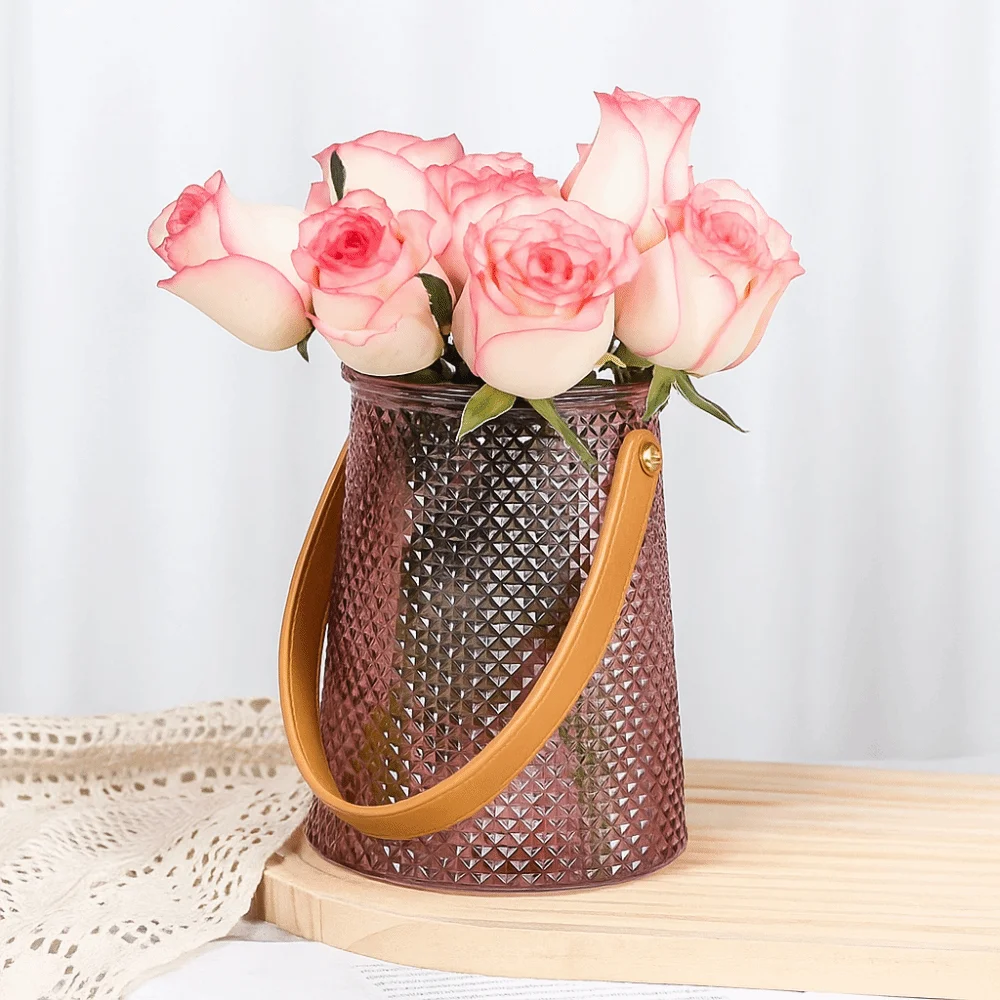 

Stable Glass Hydroponic Vase Smooth Bottle Mouth with Handle Handheld Vase Decorative Flower Ornament Bottle Home Decoration